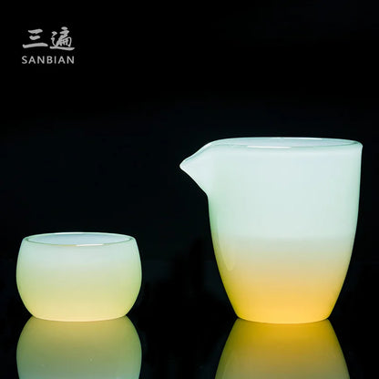 Ruqing Glass Tea Set White Jade Tea Cup Home Office Reception Jade Porcelain Glass Kung Fu Tureen Gift Box
