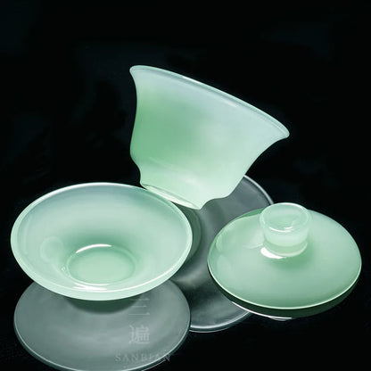 Ruqing Glass Tea Set White Jade Tea Cup Home Office Reception Jade Porcelain Glass Kung Fu Tureen Gift Box
