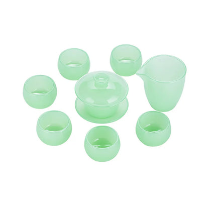 Ruqing Glass Tea Set White Jade Tea Cup Home Office Reception Jade Porcelain Glass Kung Fu Tureen Gift Box
