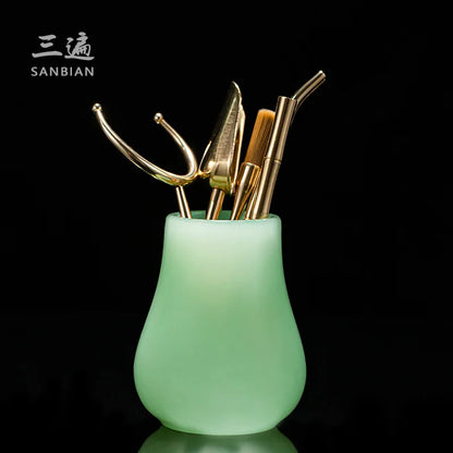 Ruqing Jade Porcelain Tea Ceremony Six Items Colored Glaze Kung Fu Tea Utensils Tea Knife Tea Making Tools Utensils Pot Mainte