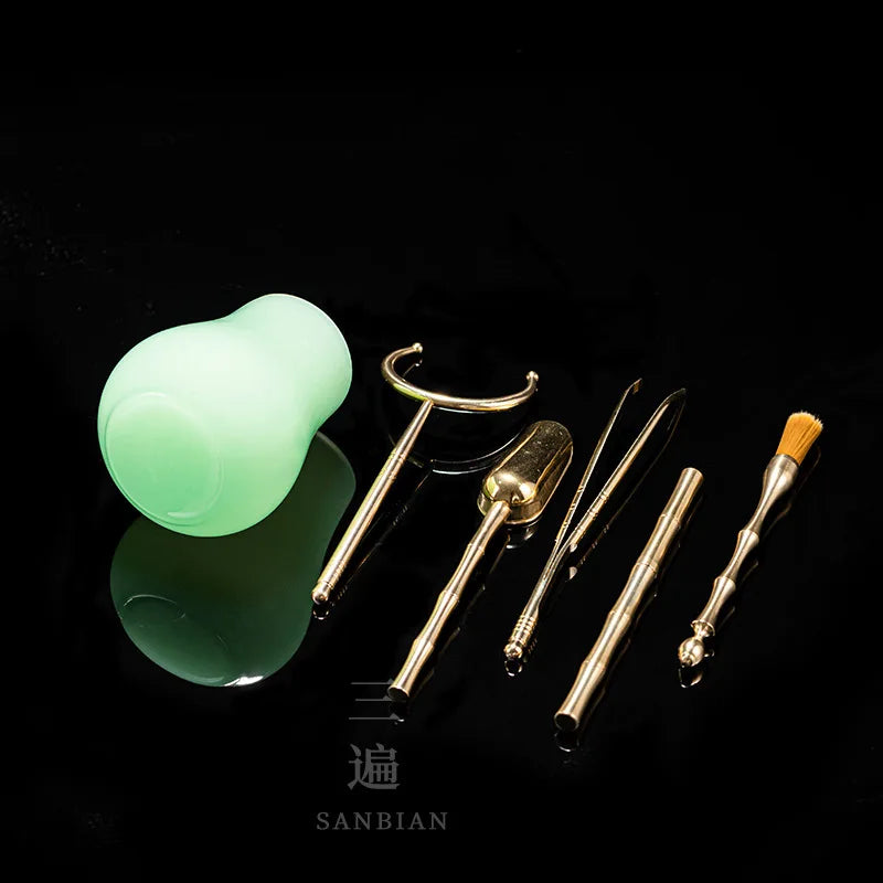 Ruqing Jade Porcelain Tea Ceremony Six Items Colored Glaze Kung Fu Tea Utensils Tea Knife Tea Making Tools Utensils Pot Mainte