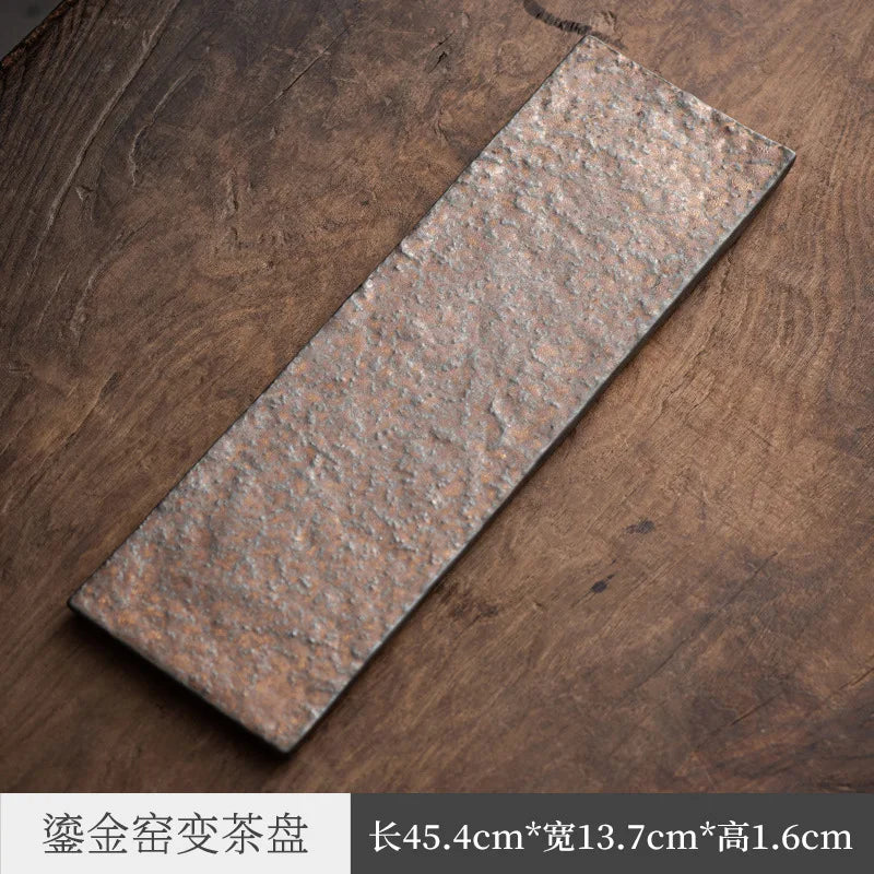 Rust Glaze Gilding Dry Pour Small Tea Tray Tray Japanese Simple Single Layer Pot Holder Support Rectangular Household Tea Tabl