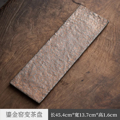 Rust Glaze Gilding Dry Pour Small Tea Tray Tray Japanese Simple Single Layer Pot Holder Support Rectangular Household Tea Tabl