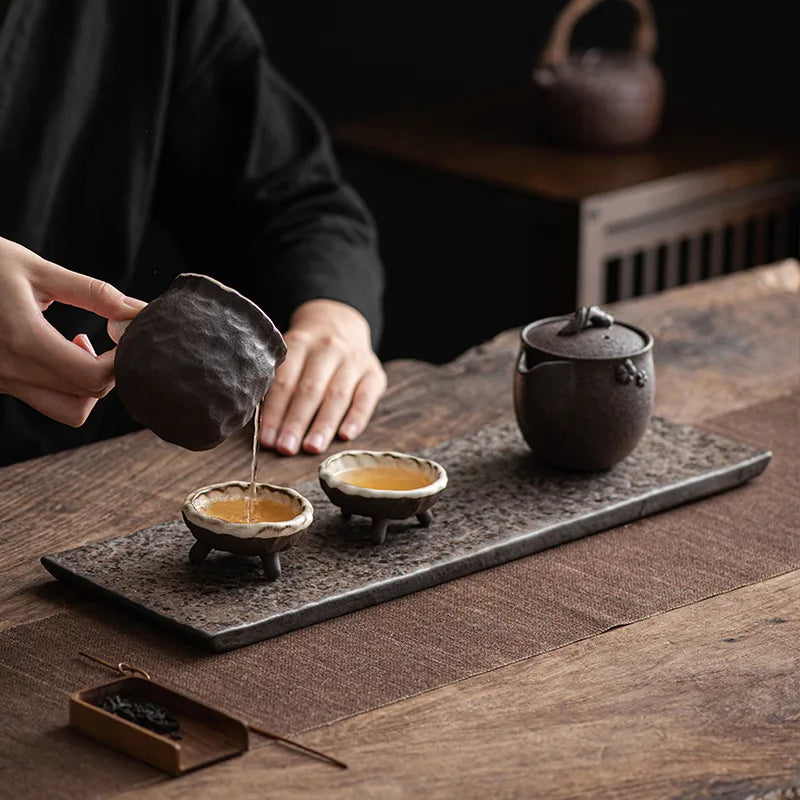 Rust Glaze Gilding Dry Pour Small Tea Tray Tray Japanese Simple Single Layer Pot Holder Support Rectangular Household Tea Tabl