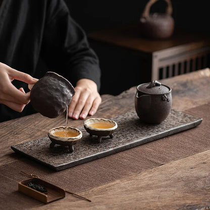 Rust Glaze Gilding Dry Pour Small Tea Tray Tray Japanese Simple Single Layer Pot Holder Support Rectangular Household Tea Tabl