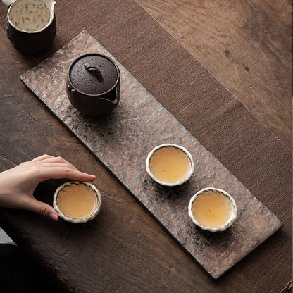 Rust Glaze Gilding Dry Pour Small Tea Tray Tray Japanese Simple Single Layer Pot Holder Support Rectangular Household Tea Tabl