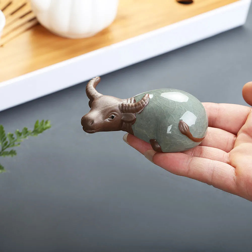 Ruyao Purple Sand Ceramic Rabbit Deer Buffalo Tea Pet, Boutique Ornament, Tea Play, Handmade, Ge Kiln, Tea Accessories