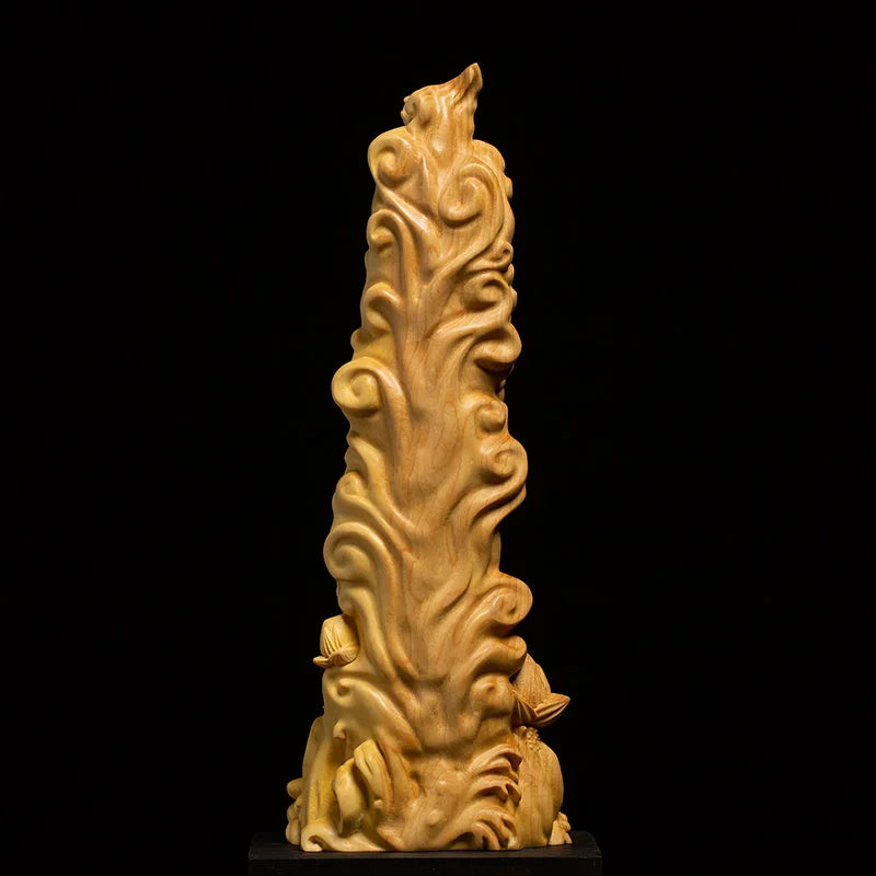 Ruyi Guanyin Buddha Statue Buddhism Worship Ornaments Solid Wood Folk Hand-carved Crafts