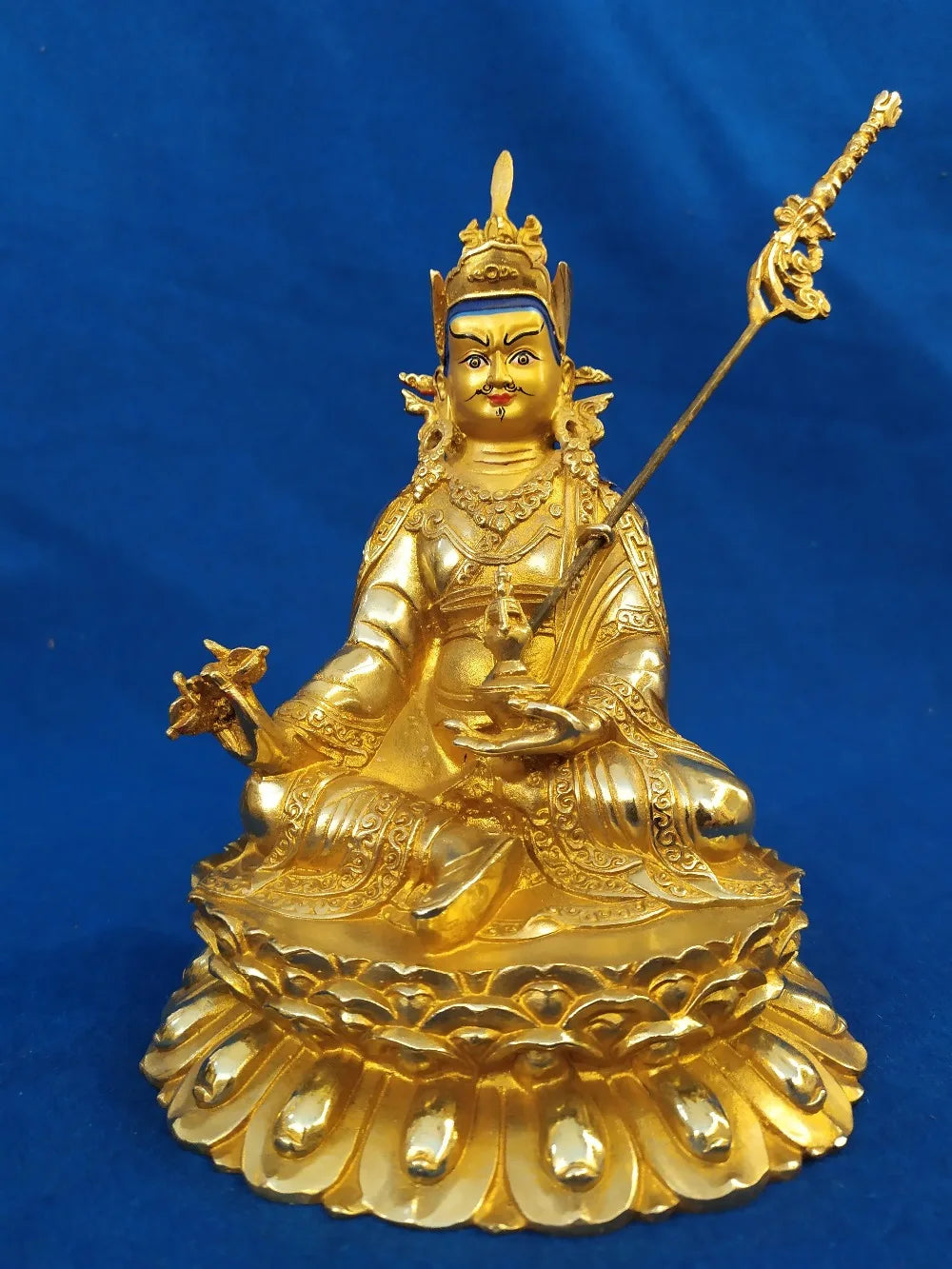 TOP GOOD wholesale buddha statue Tibetan Buddhism Buddha FULL Gold-plated brass statue Guru Rinpoche Padmasambhava Buddha