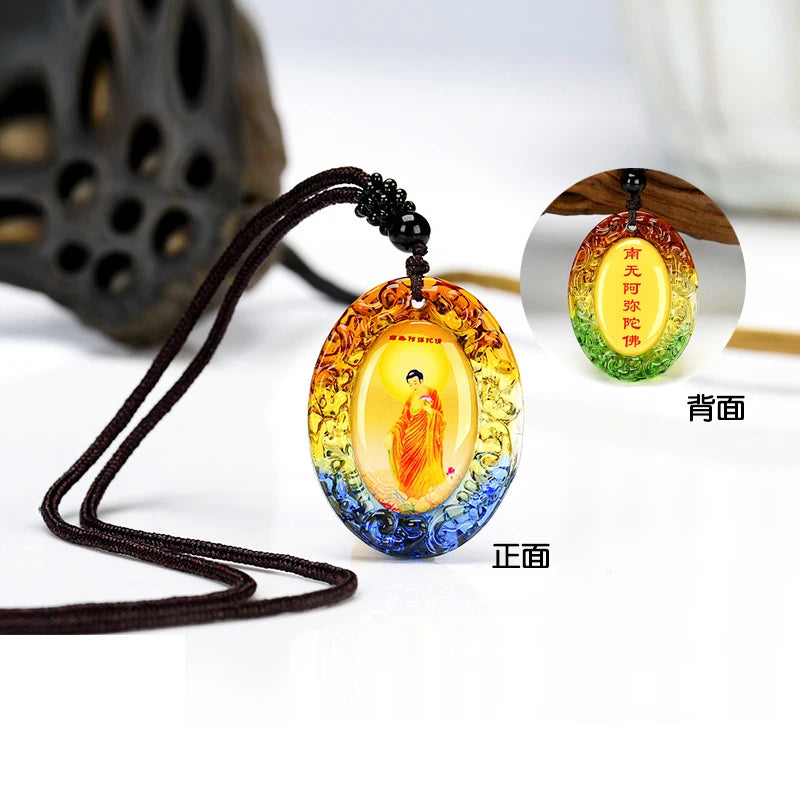 Greco-Buddhist pocket travel efficacious Mascot Auspicious RU LAI Namo Amitabha Buddha Crystal Pendant Buddhist Amulet