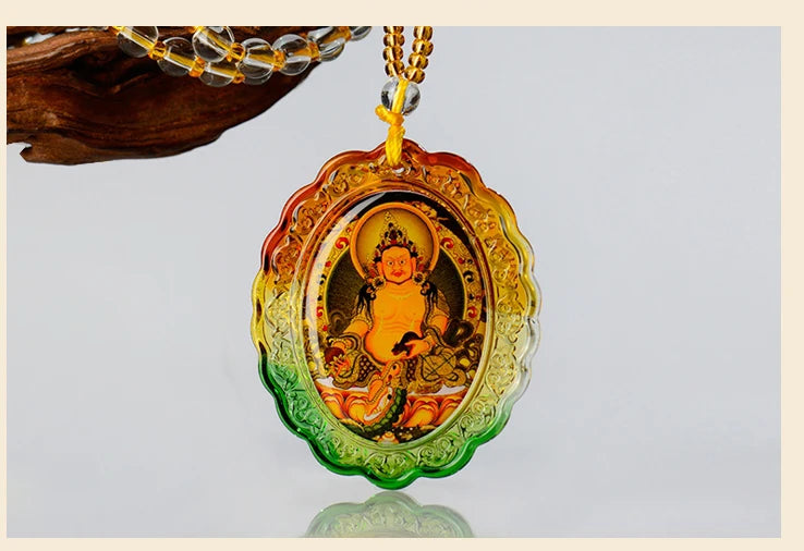 Buddhism Geomantic omen master talisman bring money good luck ZHAO CAI Yellow Jambhala fortune god buddha Pendant Amulet