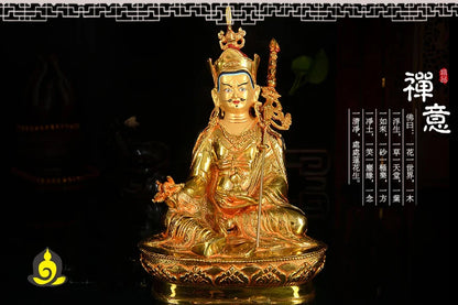 21cm TALL# GOOD # thriving business money Safety #efficacious Protection Nepal Gold-plated Guru Padmasambhava Buddha statue