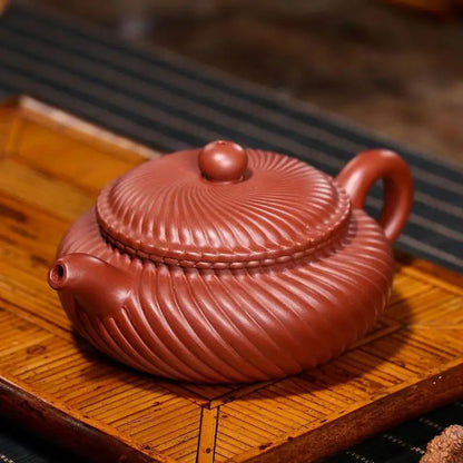 Zisha Teapot Yixing Handmade Pot, Kung-Fu Teaware, Purple Clay Drinkware for Puer  Chinese Tea Robe, Rib Antique Pot