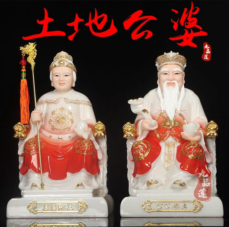 A pair  Aisa high grade jade TU DI GONG PU God of wealth buddha statue bless safety healthy thriving business Money Good luck