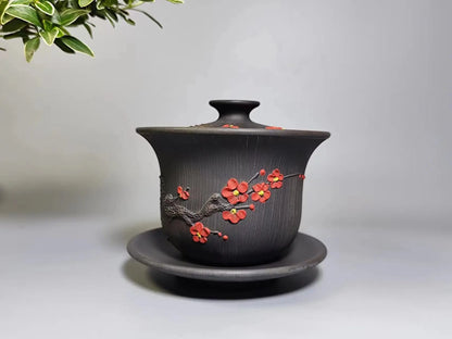 Jianshui Handmade Plum Blossom Carving Gaiwan Teacups Tea Pot(Not Yixing Zisha) Kung Fu Tea Set Drinkware Tea Ceremony