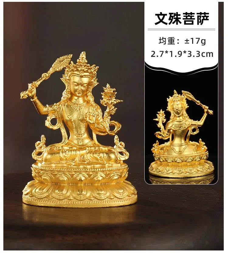 HOME CAR pocket gold-plating Bodhisattva Manjusri Buddha safety Small MINI Buddha statue Amulet healthy Effective protection