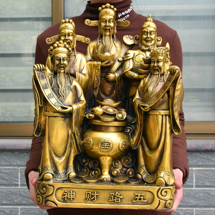 HOT SALE # 47CM huge HOME Company business efficacious  thriving business 5 God of wealth brass mammon FENG SHUI statue