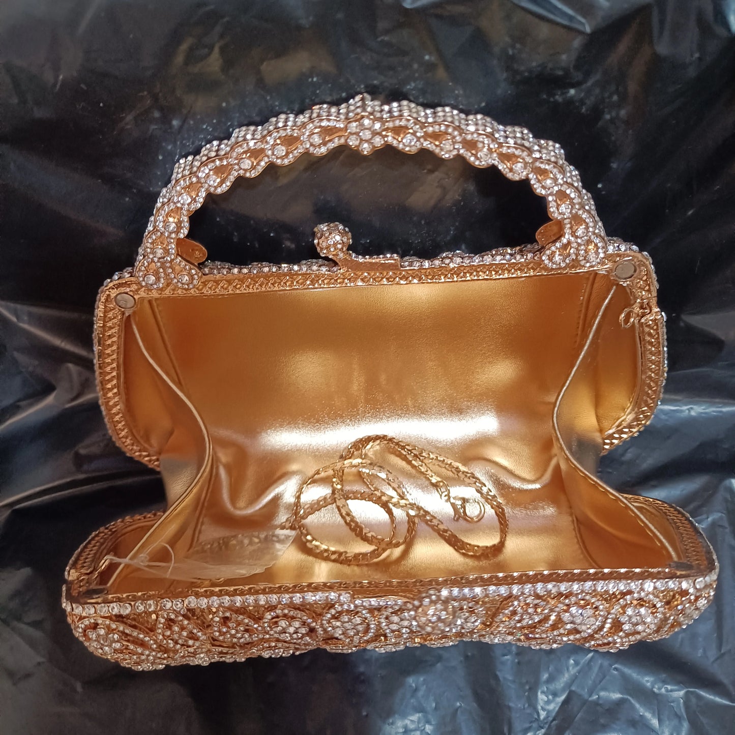 Gold Hollow Out Flower Gala Metal Crystal Purse Shinny Diamond Dinner Party Handbag Woman Wedding Bridal Floral Bag With Handle