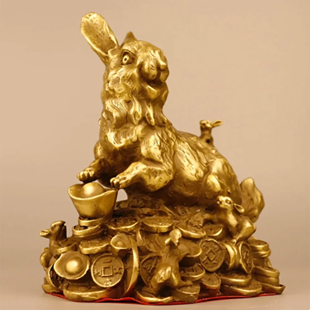 Copper rabbit ornaments Lunar New Year rabbit handicraft Yuanbao rabbit mascot birthday gift living room decorations