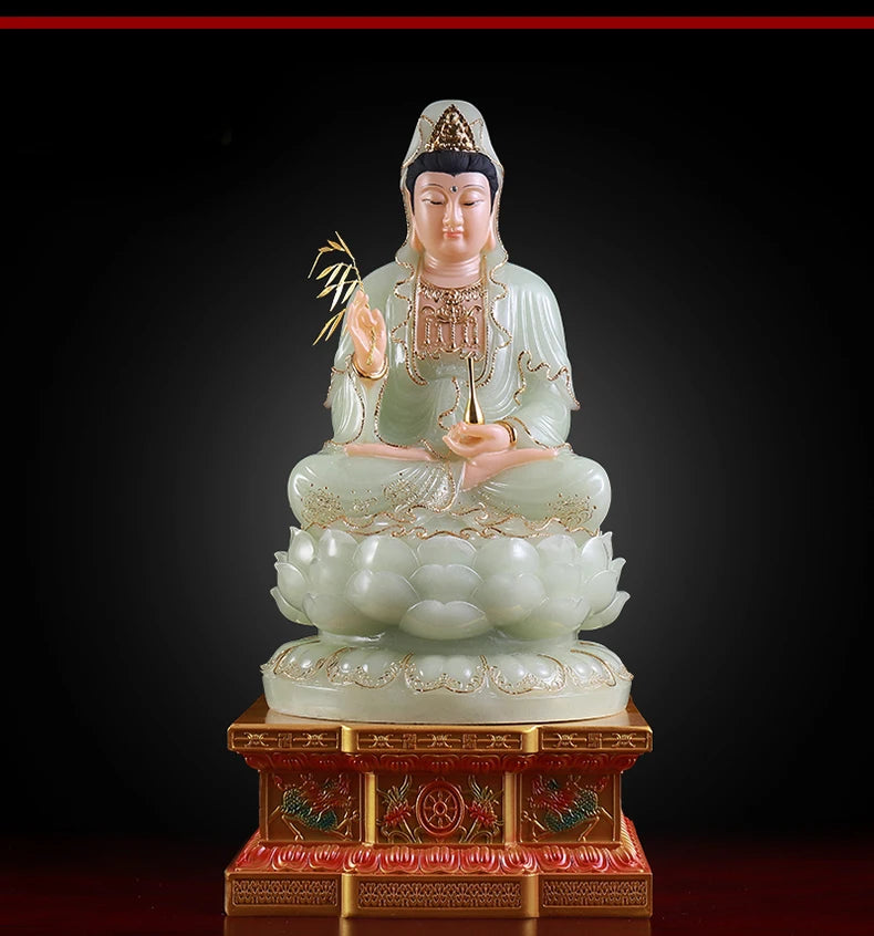 High-grade GOOD Home Hall TOP efficacious Talisman Mascot Guanyin Buddha Natural jade gilding carving Sculpture statue-- Large