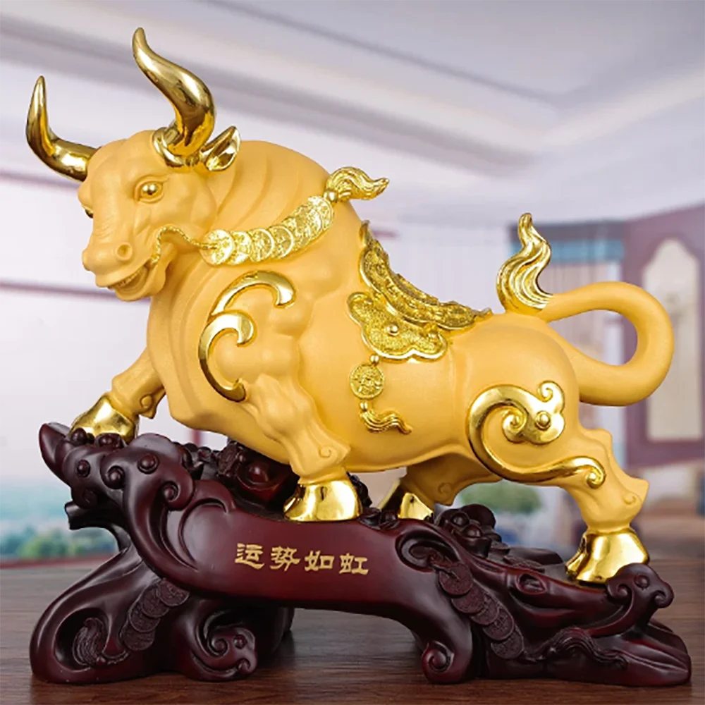 Creativity Resin Desktop Ornaments Home Lucky Bull Sculpture Crafts Living Room Bogu Frame Decoration Shop Opening Gifts