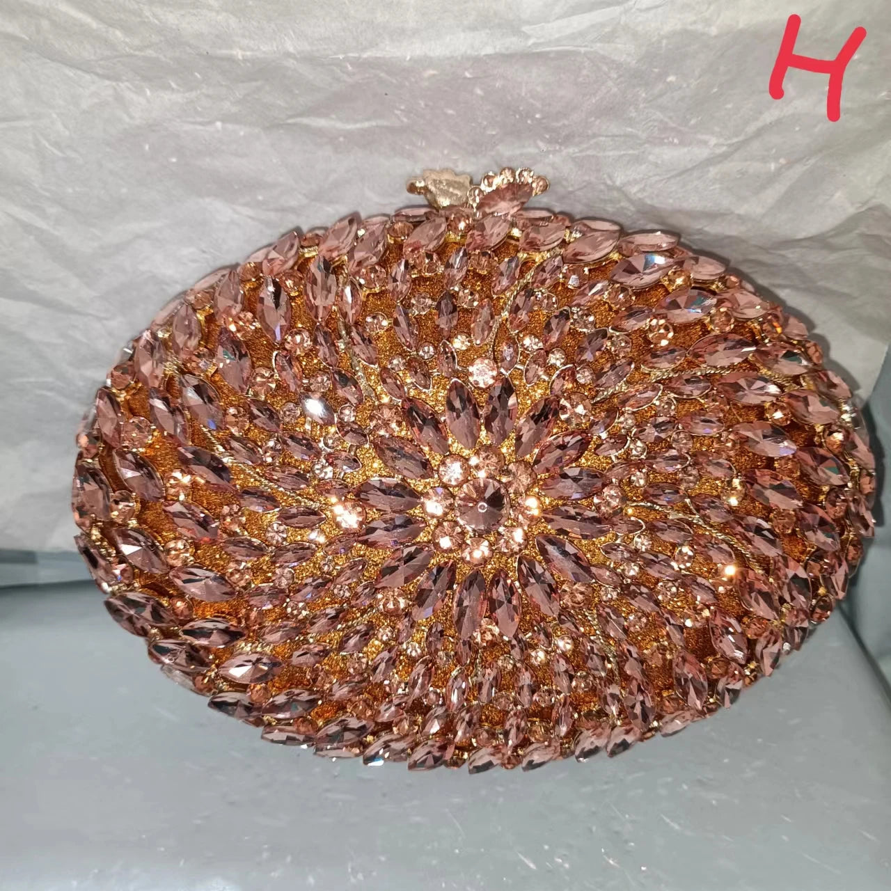 Woman Champagne Round Fower Diamond Evening Purse Banquet Bridal Dinner New Arrival Handbag Wedding Party Rhinestone Clutch Bag