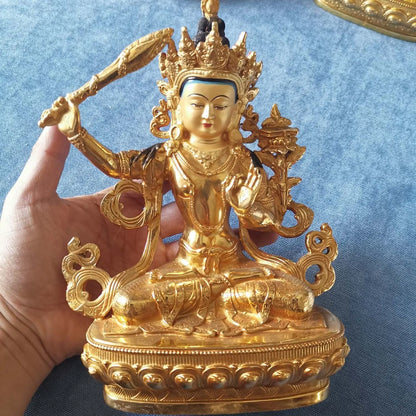 GOOD Bodhisattva Manjusri Guanyin Buddha statue Buddhism temple HOME gilded copper Buddha statue bless safe health good luck