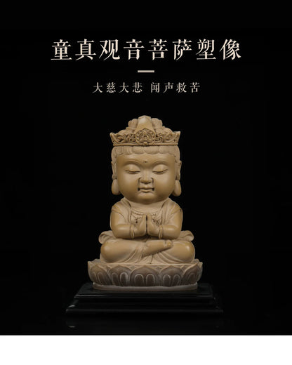 Guanfu Museum Recommended New Children's True Guanyin Bodhisattva Statue Taiwan Ironstone Stone Plastic Home Worship Guanyin Orn