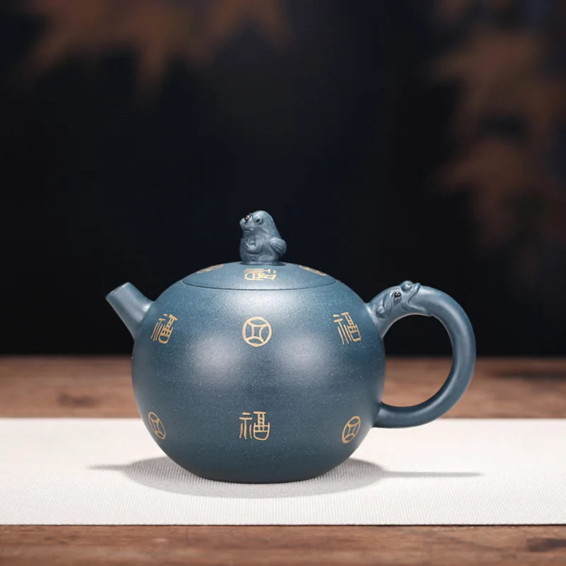 Handmade Zisha Teapot, Raw Ore, Clear Mud Drawing Gold, Auspicious Beast,  Yixing Handmade Pot, Kung-Fu Teaware, Purple Clay Dri