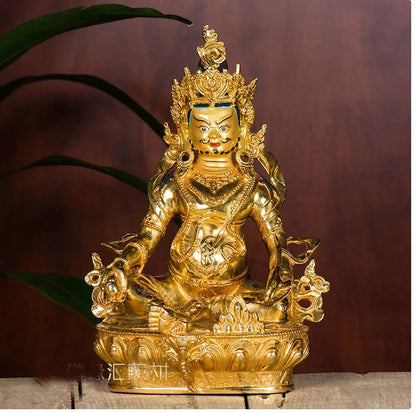 32CM Large HOME Family efficacious Protection bring wealth fortune gilding Yellow Jambhala fortune god Buddha Mantra statue