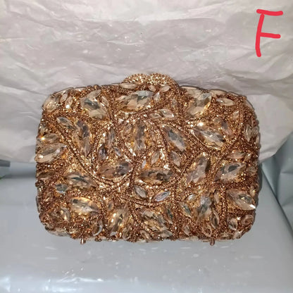 Woman Gold Diamond Fashion Evening Purse Bridal Birthday Dinner Prom Elegant Handbag Wedding Party Banquet Crystal Clutch Bag