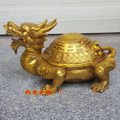 HOT SALE -Company SHOP HOME Money Drawing exorcise evil spirits Mascot talisman Golden Dragon turtle FENG SHUI Brass statue