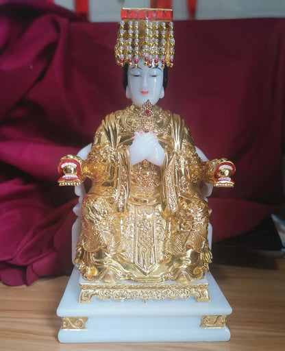 high-grade Home  Talisman Mascot Goddess of SEA Matsu Gold MAZU Guanyin Buddha jade Sculpture statue  28cm