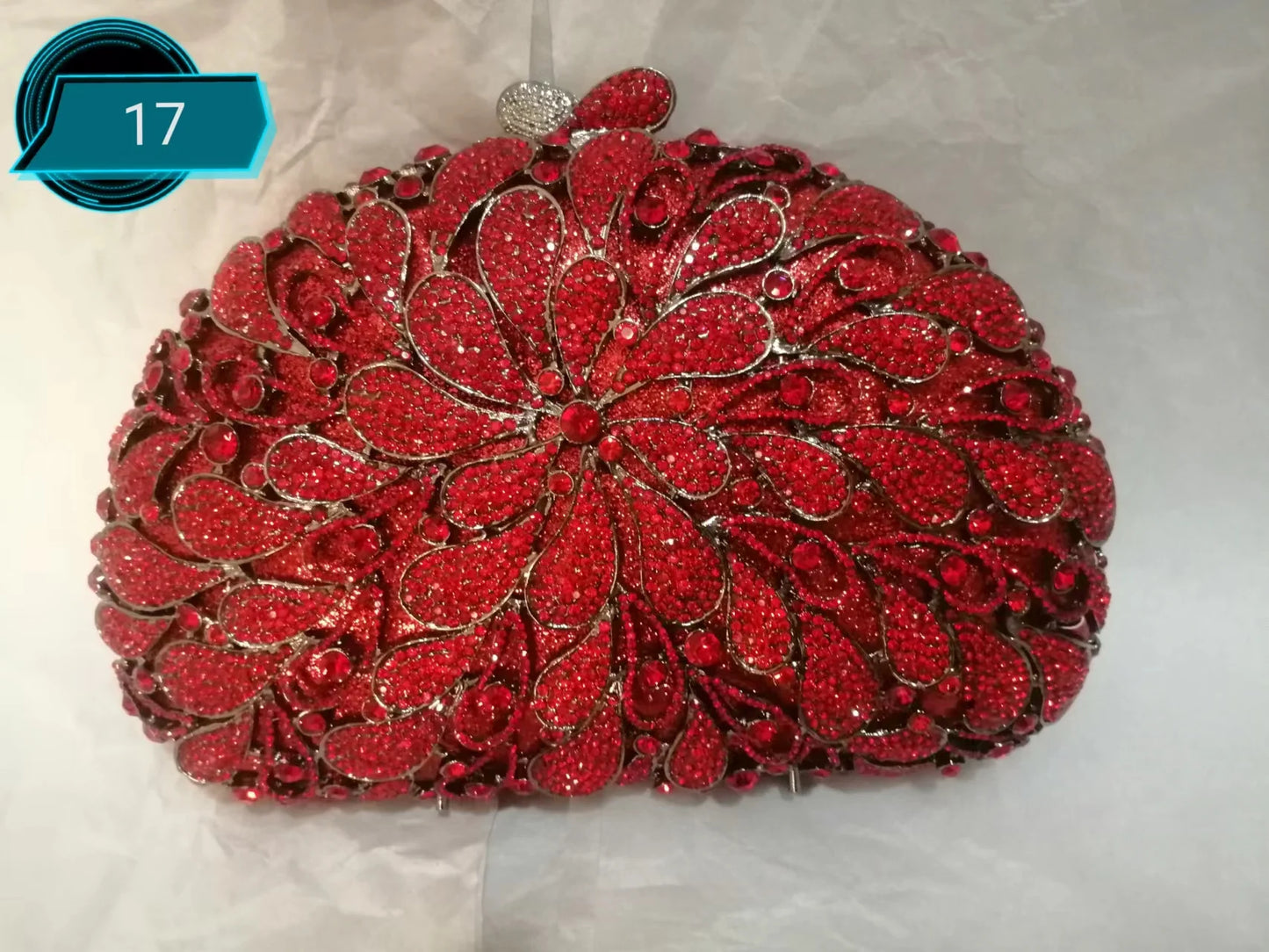 Woman Red Green Brown Diamond Flower Evening Purse Bridal Prom Floral Metal Handbag Wedding Party Crystal Toted Gala Clutch Bag