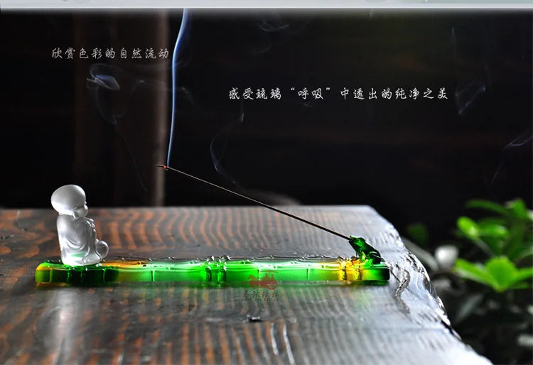 New Chinese style home accessories Coloured glaze cute little monk bamboo raft incense stick Home Decor Crafts