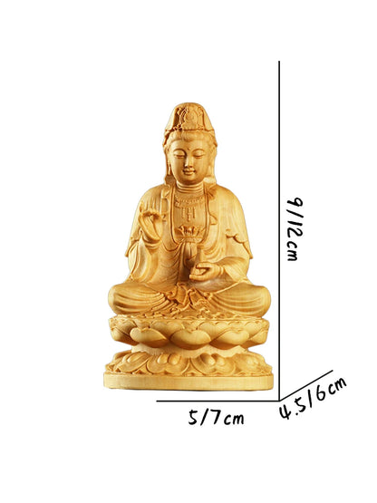 Boxwood/Thuja Wood 9/12cm Sitting Lotus Guanyin Real Wood Traditional Chinese Myth Figure Statue Office Decoration Sculpture