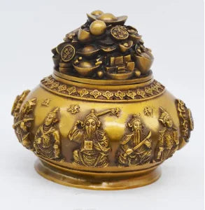 Brass relief five way god of wealth cornucopia household Buddha incense burner ornaments
