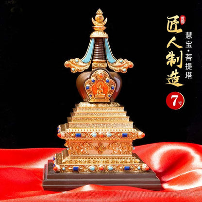 high grade buddha Pagoda HOME efficacious Tantric talisman Tibet Buddhism buddha Gilt dagoba stupa tower Bodhi pagoda statue