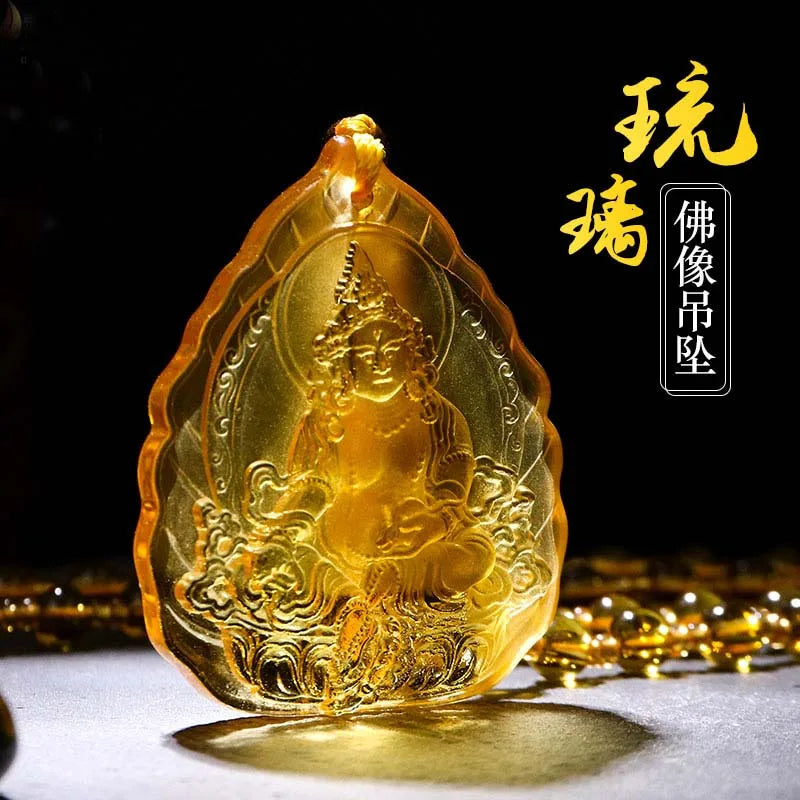 pocket travel efficacious Mascot Auspicious Yellow Jambhala God of wealth CAI SHEN Buddha Crystal Pendant Buddhist Amulet