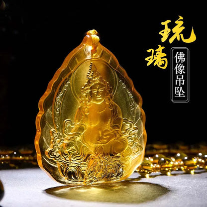 pocket travel efficacious Mascot Auspicious Yellow Jambhala God of wealth CAI SHEN Buddha Crystal Pendant Buddhist Amulet