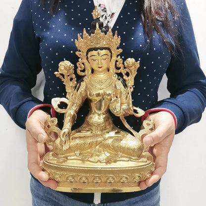 30cm large Wholesale Tibet Buddha statue copper gilding Worship White Tara Guanyin Buddha statue Family protection Health safe