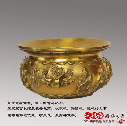 TOP GOOD  home LIVING ROOM FENG SHUI-Mascot Money Drawing lucky cornucopia treasure bowl Brass statue Decoration