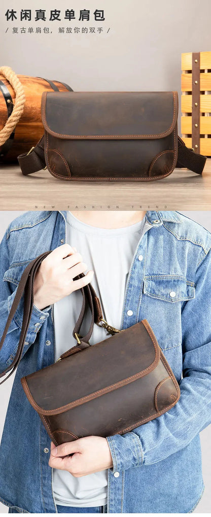 Genuine Leather Men's Crossbody Shoulder Trendy Diagonal Backpack Chest Messenger Bags Boy Casual Briefcase Travel