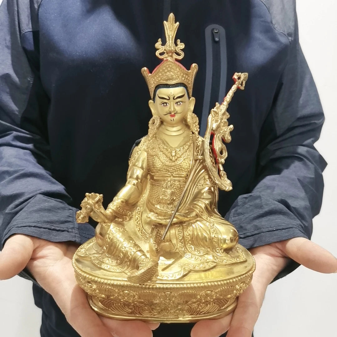 21cm Wholesale Tibet Buddha statue copper gilding altar Worship Padmakara Guru Rinpoche Buddha statue Family protection safety