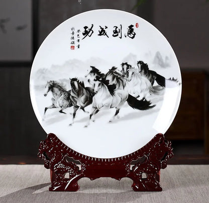 bring good luck success drawing money Best business gift home office good Jingdezhen porcelain horses decorative plates
