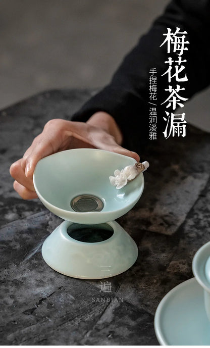Taiwan Ru Ware Creative Tea Funnel Tea Making Device Household Tea Filter Ceramic Net Tea Compartment Tea Ceremony Tea Set Spa