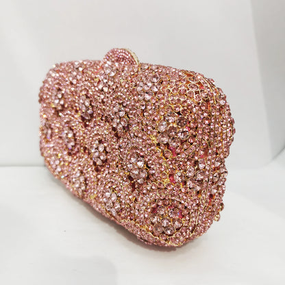 Woman Champagne Silver Gold Pink Diamond Handbag Wedding Bride Crystal Flower Evening Bag Party Dinner Gala Elegant Floral Purse