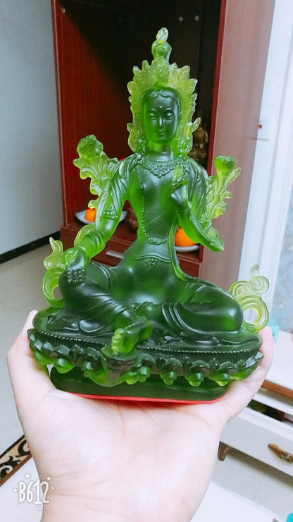 20cm # GOOD Buddha Buddhist bless family home Safety Health wealth efficacious Protection Bodhisattva Tara Green Buddha statue