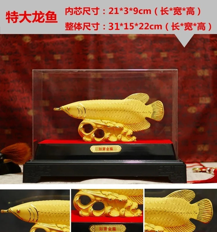 TOP COOL HOME OFFICE company SHOP TOP GIFT Talisman Money Drawing gold-plating Arowana Golden Fish Auspicious FENG SHUI statue