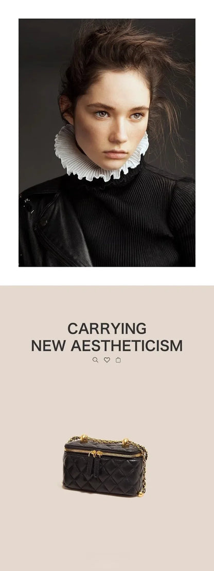 Genuine leather chain women's bag sheepskin small fragrance box bag women's high-end cross-body lipstick small square bag
